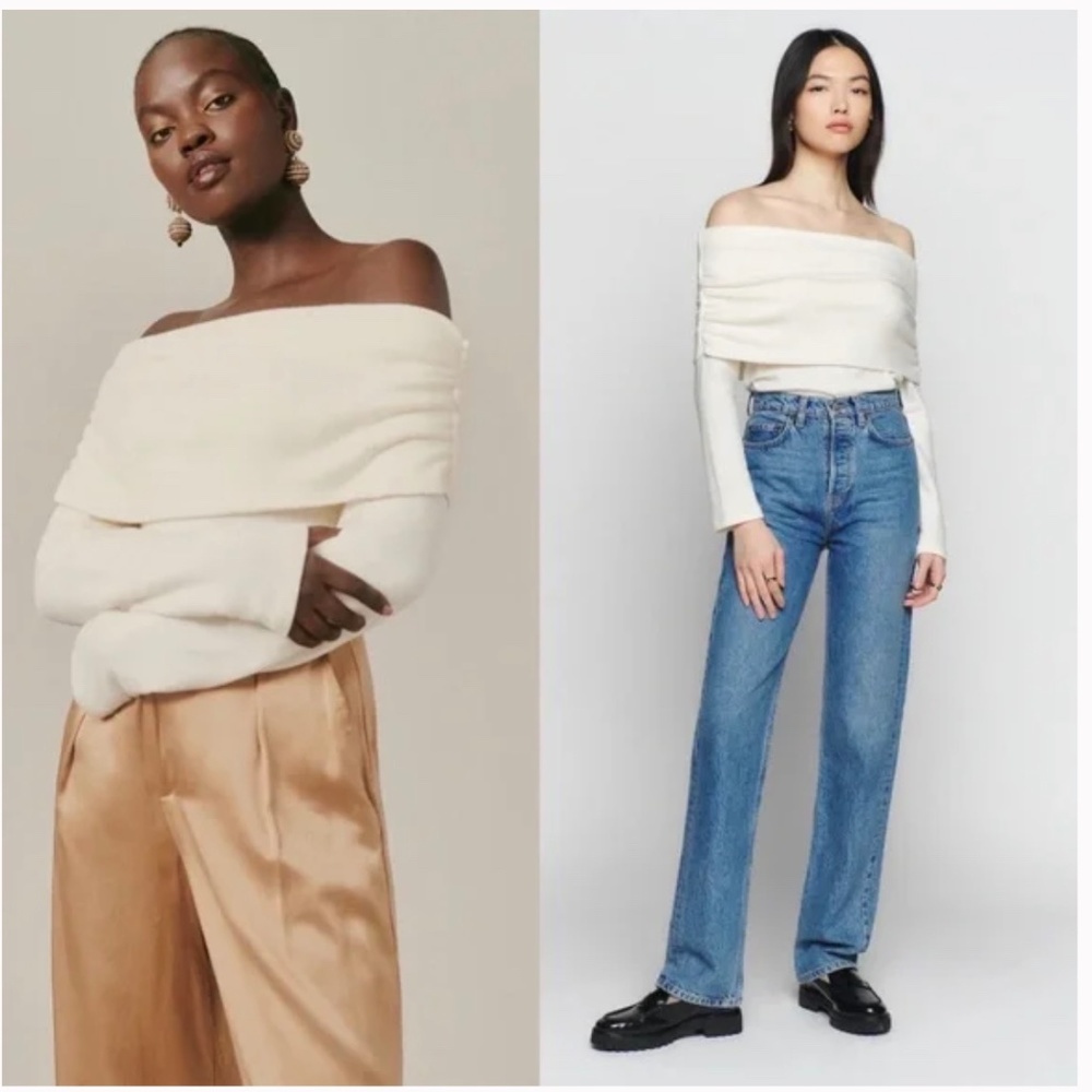 Reformation Azura Off Shoulder Knit Top in Di Latte